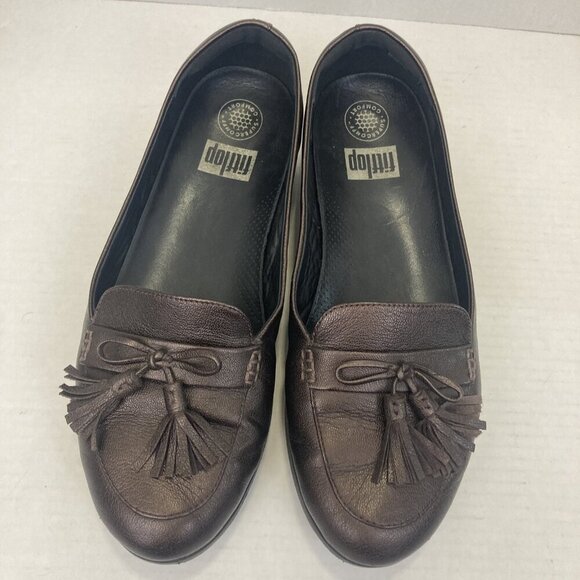 FitFlop Leather Tassel Loafers Shoes Womens Size 11 Brown Comfort Slip On Comfy - Picture 6 of 12